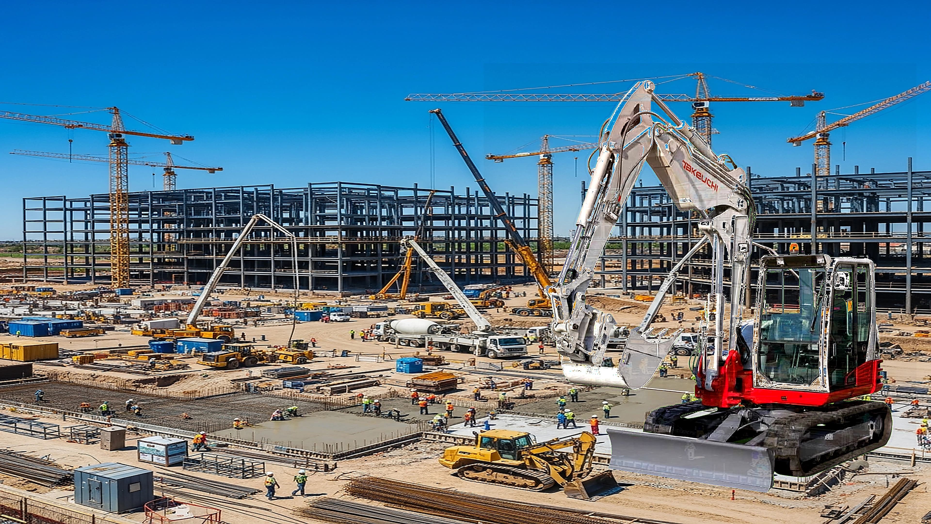 Takeuchi TB290 excavator on an active residential construction site — MachineryBarn buys and sells heavy equipment, semi trucks, and trailers across California