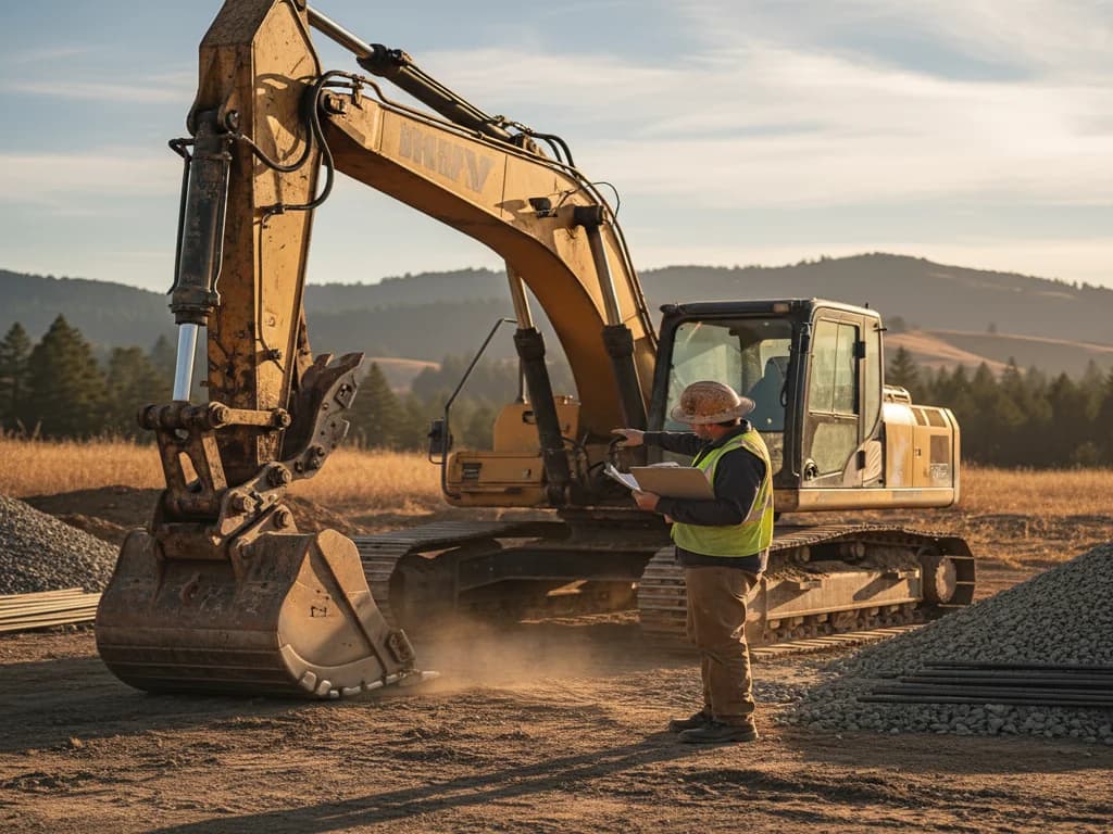 Equipment inspector evaluating a used excavator