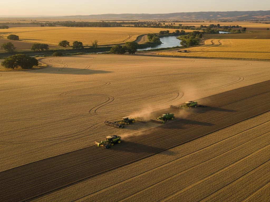 Northern California agricultural landscape with heavy machinery