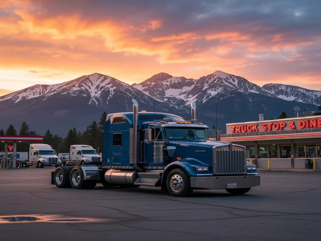 Semi truck cab with Sierra Nevada mountains in background
